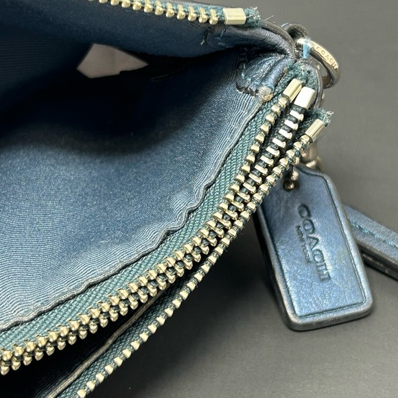 Coach Blue Metallixc Double Pocket Zip Wristlet - Picture 12 of 14